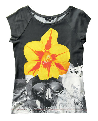 Ladies Yellow Flower & Skull T-shirt